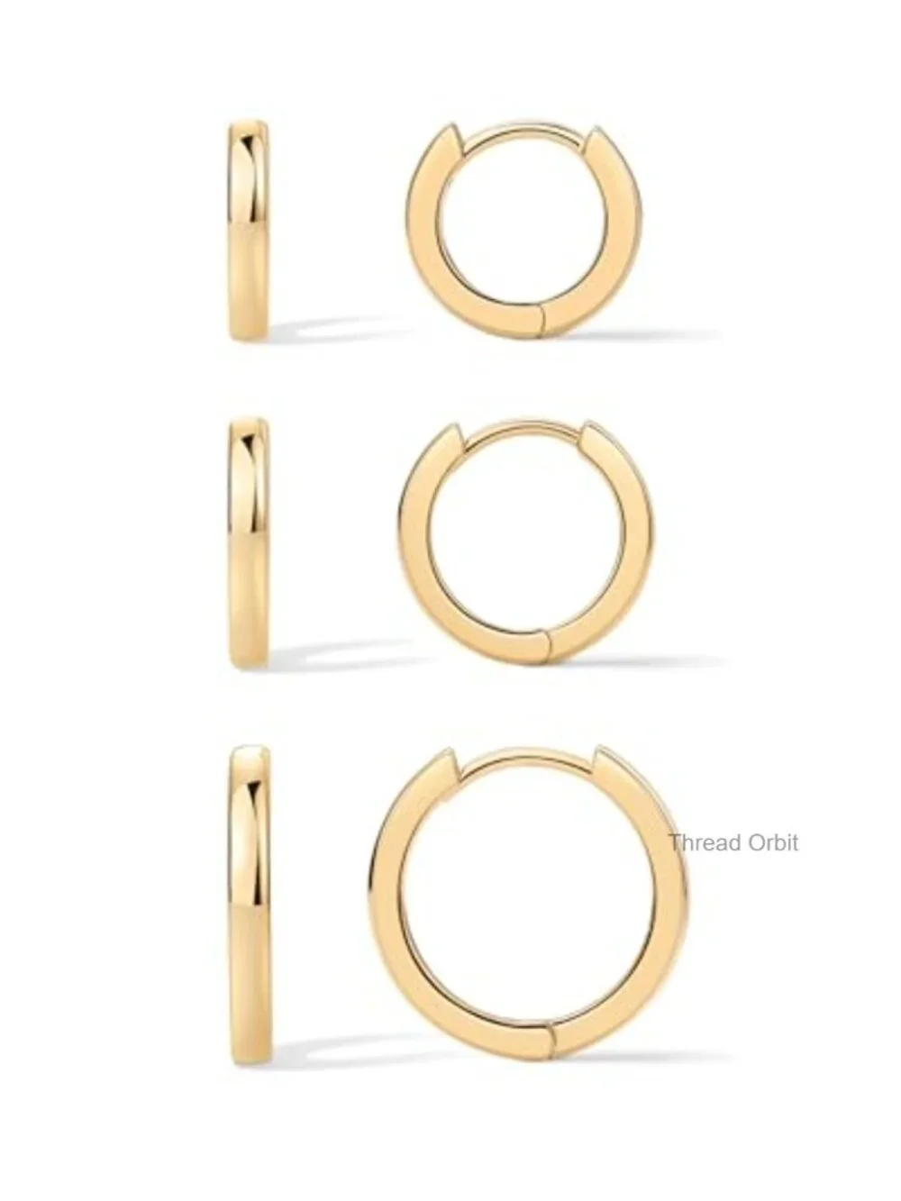 14K Gold Plated 925 Sterling Silver Hoop Earrings Set 3 Pairs Hypoallergenic